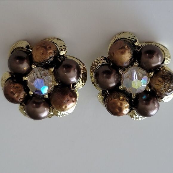 Earrings Vintage Chocolate Gold Tone Clip On Earrings #0213 - Picture 8 of 8